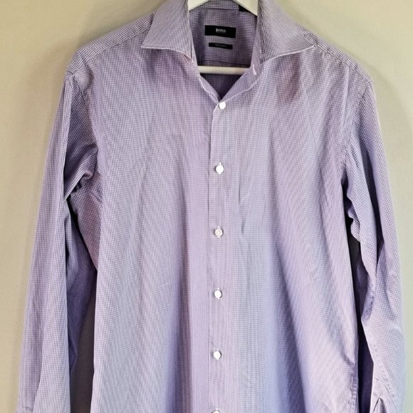 Hugo Boss Purple/White Checked Men's Dress Shirt - Picture 2 of 3